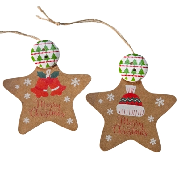 Hand Crafted Upcycled cardboard Chritsmas tags Handmade ornaments holiday button - Picture 4 of 17